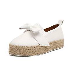 Minetom Slippers Espadrilles Damen Low Top Mädchen Plateau Leicht Bequem Segeltuch Bogen Flache Schuhe Plattform Ballerina Loafers Mokassins Sneakers Große Größen Weiß 39 EU von Minetom