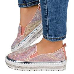 Minetom Sneakers Damen Pailletten Flache Low Strass Sneaker Glitzer Loafers Turnschuhe Outdoor Freizeitschuhe Laufschuhe Schuhe Slip On Walkingschuhe Slipper A Rosa 42 EU von Minetom