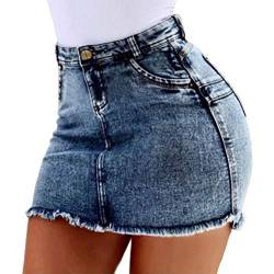 Minetom Sommer Stretch Jeans Minirock Damen Mode Jeans Röcke Sexy Bequeme Hohe Taille Denim Kurz Rock Mit Taschen A Dunkelblau X-Large von Minetom