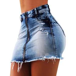 Minetom Sommer Stretch Jeans Minirock Damen Mode Jeans Röcke Sexy Bequeme Hohe Taille Denim Kurz Rock Mit Taschen B Blau S von Minetom