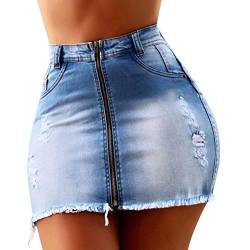 Minetom Sommer Stretch Jeans Minirock Damen Mode Jeans Röcke Sexy Bequeme Hohe Taille Denim Kurz Rock Mit Taschen C Blau M von Minetom