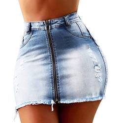Minetom Sommer Stretch Jeans Minirock Damen Mode Jeans Röcke Sexy Bequeme Hohe Taille Denim Kurz Rock Mit Taschen C Hellblau 2XL von Minetom
