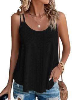 Minetom Spaghetti Top Damen Sommer Tank Top Ärmellose Trägershirt Elegante Sexy Cami Tops Mode Spaghettiträger Longtop mit Eyelet Spitze Casual Tanktops Frauen A Schwarz XXL von Minetom