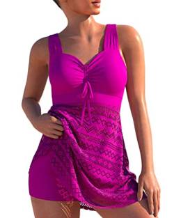 Minetom Spitze Tankini Damen Bauchweg Bademode Set Zweiteilig Push up mit Einstellbarer Badeanzug Oberteil Bikini Set Große Größen Strand Schwimmanzug A Rose L von Minetom