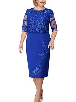 Minetom Spitzenkleid Damen Elegant Abendkleid Cocktailkleider Partykleider Brautjungfer Kleid Übergröße Midikleid A Blau 3XL von Minetom