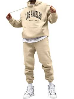 Minetom Sportbekleidung Trainingsanzug Herren Los Angeles Druck Hoodie Mit Kapuze Langarm Mit Taschen Hausanzug 2-Teilig Herbst Winter Kapuzenjacke Jogginghose Jogginganzug Set C Beige M von Minetom