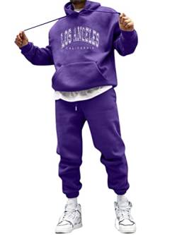 Minetom Sportbekleidung Trainingsanzug Herren Los Angeles Druck Hoodie Mit Kapuze Langarm Mit Taschen Hausanzug 2-Teilig Herbst Winter Kapuzenjacke Jogginghose Jogginganzug Set C Violett XS von Minetom