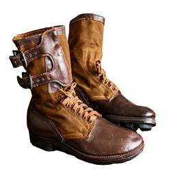 Minetom Stiefel Herren Western Cowboy Stiefel Motorrad Stiefeletten Reiterstiefel Vintage Combat Boots Motorradstiefel Biker Boots Mit Blockabsat D Braun 47 EU von Minetom