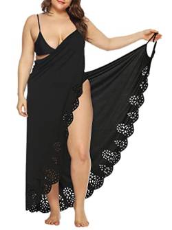 Minetom Strandkleider Damen Lang Kleid Sommer Strand Wickelkleid Bikini Cover Up Strandponcho Pareos Bademantel Handtuch Reise Spa Schwimmen Große Größe C Schwarz XL von Minetom