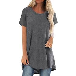 Minetom T Shirt Damen Lässige Einfarbig Oberteile Kurzarm Tee Tops mit Rundhals Sommer Basic Tunika Longshirt Streetwear Dunkelgrau XXL von Minetom