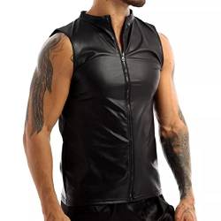 Minetom T-Shirt Herren Kurzarm Schwarz Latex Leder Optik Männer Unterhemd PU Shirt Slim Fit Leichte Stretch Hemd Tops Clubwear Nachtklub Party Hemds Freizeithemd Muskelshirt Oberteil D Schwarz L von Minetom