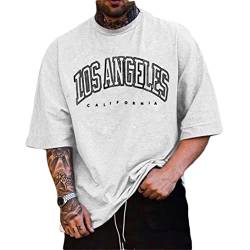 Minetom T-Shirt Herren Oversized Tee Mit Überschnittenen Schultern Rundhals Kurzarm Sommer Oberteile Vintage Drucken Bluse Streetwear Sport Oberteile Teenager Tunika Tops A Weiß L von Minetom