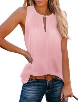 Minetom Tank Top Damen Oberteile Sommer V-Ausschnitt Ärmellos Blusentop Sexy Weste Shirt Strand Vest Top Bluse B Rosa XS von Minetom