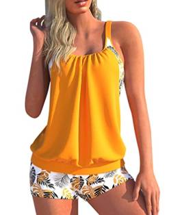 Minetom Tankini Damen Bauchweg Bademode Set Zweiteilig Badeanzug Strand Schwimmanzug Swimsuits Bikini Tank Top Shorts Oberteile und Badeshorts F Orange XXL von Minetom