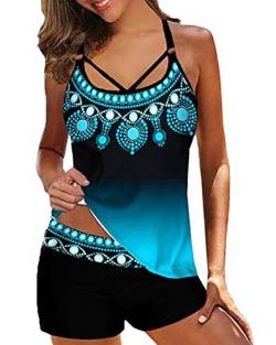 Minetom Tankini Damen Bauchweg Bademode Set Zweiteilig Einstellbarer Badeanzug Strand Schwimmanzug Swimsuits Bikini Tank Top und Shorts A Schwarz 2 3XL von Minetom