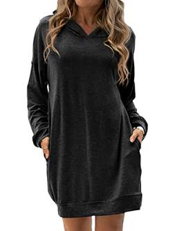 Minetom Taschen Mit Kapuzen Langarm Oversize Longpullover Sweatshirt Hoodie Damen Mode Hoodie Kleid Schwarz XL von Minetom