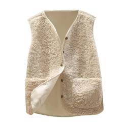 Minetom Teddy Fleece Weste Damen Herbst Winter Warm Ärmellos Westen Bequem Einfarbig Plüsch Weste Kurz Jacke Lose Fleeceweste Plüschweste Outwear A Beige M von Minetom