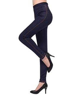 Minetom Thermo Leggings Damen Jeansoptik Hose mit Innenfutter Warm Fleece High Waist Jeggings Slim Fit Gefüttert Winterhose A Blau M von Minetom