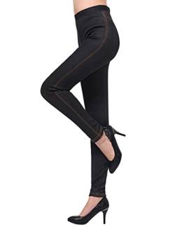 Minetom Thermo Leggings Damen Jeansoptik Hose mit Innenfutter Warm Fleece High Waist Jeggings Slim Fit Gefüttert Winterhose A Schwarz M von Minetom