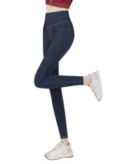 Minetom Thermo Leggings Damen Jeansoptik Hose mit Innenfutter Warm Fleece High Waist Jeggings Slim Fit Gefüttert Winterhose D Blau XL von Minetom