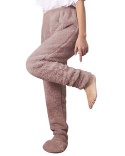 Minetom Thermo Strumpfhosen Damen Winter Warm Fleece Thickened Hosen Flauschige Plüsch Pyjamahose Haushose Kann Deine Füße Zeigen B Khaki Dicker L von Minetom