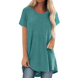 Minetom Tshirt Damen Oversize Kurzarm Locker Sommer Longshirt Oberteile Sommer Tee Shirt Tunika Casual Shirt Lässig Basic Bluse Einfarbig Sweatshirt Sommershirts Für Frauen A blau XL von Minetom