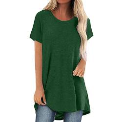 Minetom Tshirt Damen Oversize Kurzarm Locker Sommer Longshirt Oberteile Sommer Tee Shirt Tunika Casual Shirt Lässig Basic Bluse Einfarbig Sweatshirt Sommershirts Für Frauen Grün XL von Minetom