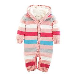 Minetom Unisex Neugeborenes Stricken Strampler Spielanzug Langarm Kapuzen Striped verdicken Korallen Samt Weihnachten warme Bequeme Pullover für die Saison Frühling, Herbst und Winter 69-74 von Minetom