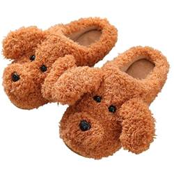 Minetom Unisex Winter Baumwolle Hausschuhe Damen Herren Kinder Warm Bequem Plüsch Pantoffeln Niedlich Hund Tiere Slippers Flache Schuhe E Braun 35/36 EU von Minetom