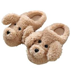 Minetom Unisex Winter Baumwolle Hausschuhe Damen Herren Kinder Warm Bequem Plüsch Pantoffeln Niedlich Hund Tiere Slippers Flache Schuhe E Khaki 27/28 EU von Minetom