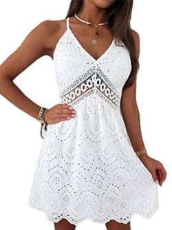 Minetom V Ausschnitt Kleid Damen Spitzenkleid Träger Rückenfreies Kleider Sommerkleider Strandkleider Weiß T Weiß S von Minetom
