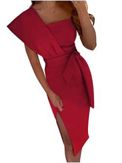 Minetom Wickelkleid für Damen Ärmelloses Kleid Figurbetontes Midikleid Abendkleid Etuikleid Bodycon Party Cocktail Kleid C Rot M von Minetom