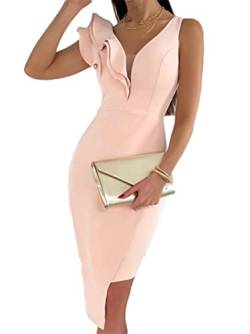 Minetom Wickelkleid für Damen V-Ausschnitt Ärmelloses Kleid Figurbetontes Midikleid Abendkleid Etuikleid Party Cocktail Kleider A Aprikose XL von Minetom
