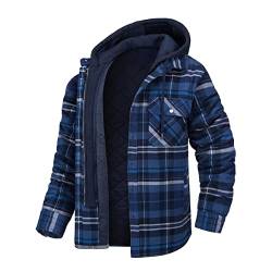 Minetom Winter Gefüttert Winterjacke Kapuzenjacke Herren Kariert Holzfäller Jacke Flanell Holzfäller Jacke Kapuze Flanellhemd Herren Reißverschluss A Dunkelblau XL von Minetom