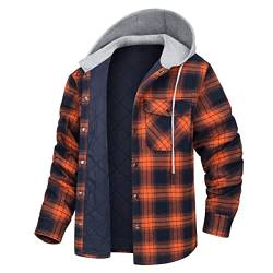 Minetom Winter Gefüttert Winterjacke Kapuzenjacke Herren Kariert Holzfäller Jacke Flanell Holzfäller Jacke Kapuze Flanellhemd Herren Reißverschluss B Orange XL von Minetom