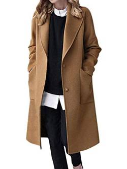 Minetom Winter Mantel für Damen Lang Wollmantel Trenchcoat Elegant Warm Parka Jacke Blazermantel mit Reverskragen Taschen Wintermantel Große Größe A Khaki 36 von Minetom