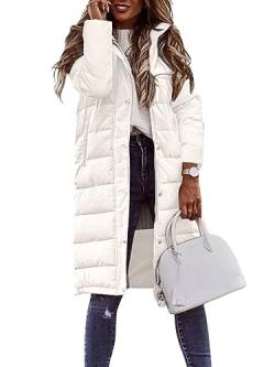 Minetom Winterjacke Damen Daunenjacke Lang Mantel Steppmantel Wintermantel Mit Kapuze Winter Warm Winddicht Daunenmantel Outdoorjacke Steppjacke Steppmantel A Weiß 3XL von Minetom