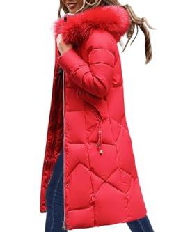 Minetom Winterjacke Damen Daunenjacke Lang Mantel Steppmantel Wintermantel Mit Kapuze Winter Warm Winddicht Daunenmantel Outdoorjacke Steppjacke Steppmantel B Rot S von Minetom