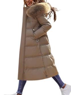 Minetom Winterjacke Damen Daunenjacke Lang Mantel Steppmantel Wintermantel Mit Kapuze Winter Warm Winddicht Daunenmantel Outdoorjacke Steppjacke Steppmantel D1 Khaki S von Minetom