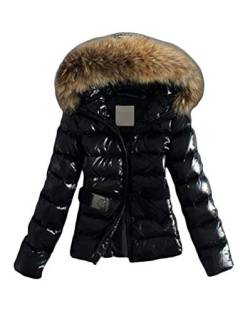 Minetom Winterjacke Damen Lange Daunenjacke Parka Jacke Mit Künstlich Fellkapuze Steppjacke Wintermantel Daunenmantel A Kurz Schwarz 38 von Minetom