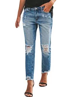 Minetom Zerissene Jeans Damen Niedrige Taille Jeanshosen Freizeit Schlanke Leggings Gerade Hosen Stretch Skinny Jeans Bootcut Denim Bleistift Hosen mit Löchern D Blau XXL von Minetom