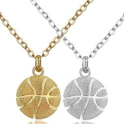 Mingjun Basketball Anhänger Halskette rund Gold Silber Halskette Herren Sport Halskette Edelstahl Geschenk Schmuck von MingJun