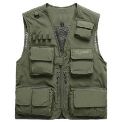 Mingdoo Mehrere Taschen Outdoor-Westen für Herren Jacken Übergröße Schnell Trocknend Anglerweste - Armee-Grün, CN 5XL von Mingdoo