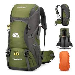 Mingfuxin Wanderrucksack 50L, Herren Damen Wasserdichter Trekkingrucksack Reiserucksack Outdoor Wandern Rucksack Mit Regenabdeckung, Backpacker rucksack Für Wandern, Bergsteigen, Camping, Reisen Sport von Mingfuxin