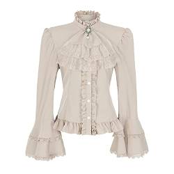 Viktorianische Bluse für Damen, Gothic-Piraten-Shirt, Vintage-Stil, langärmelig, Lotus-Rüschen-Oberteil, 589959ye, Klein von Mingyuezai