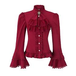 Viktorianische Bluse für Damen, Gothic-Piratenhemd, Vintage-Langarm, Lotus-Rüschen, 589959, X-Groß von Mingyuezai