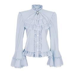 Viktorianische Bluse für Damen, Gothic-Piratenhemd, Vintage-Langarm, Lotus-Rüschen, 589959bu, Groß von Mingyuezai