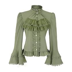 Viktorianische Bluse für Damen, Gothic-Piratenhemd, Vintage-Langarm, Lotus-Rüschen, 589959gn, Klein von Mingyuezai