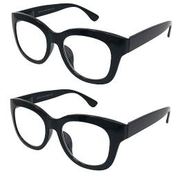 Mini Brille 2 Stück Set Stilvolle Retro Anti Blaulicht Brille Lesebrille Dicker Rahmen und großen Gläsern, Kunststoff Brillengestell (Schwarz), Blaulichtfilter Brille Damen 1.5 Dioptrien von Mini Brille