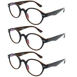 Mini Brille 3 Stück Set Professor Anti Blaulicht Brille Lesebrillemit Runden ovalen Gläsern, Vintage Kunststoff Rahmen (Leopardenmuster), Blaulichtfilter Brille Herren und Damen 1.5 Dioptrien von Mini Brille